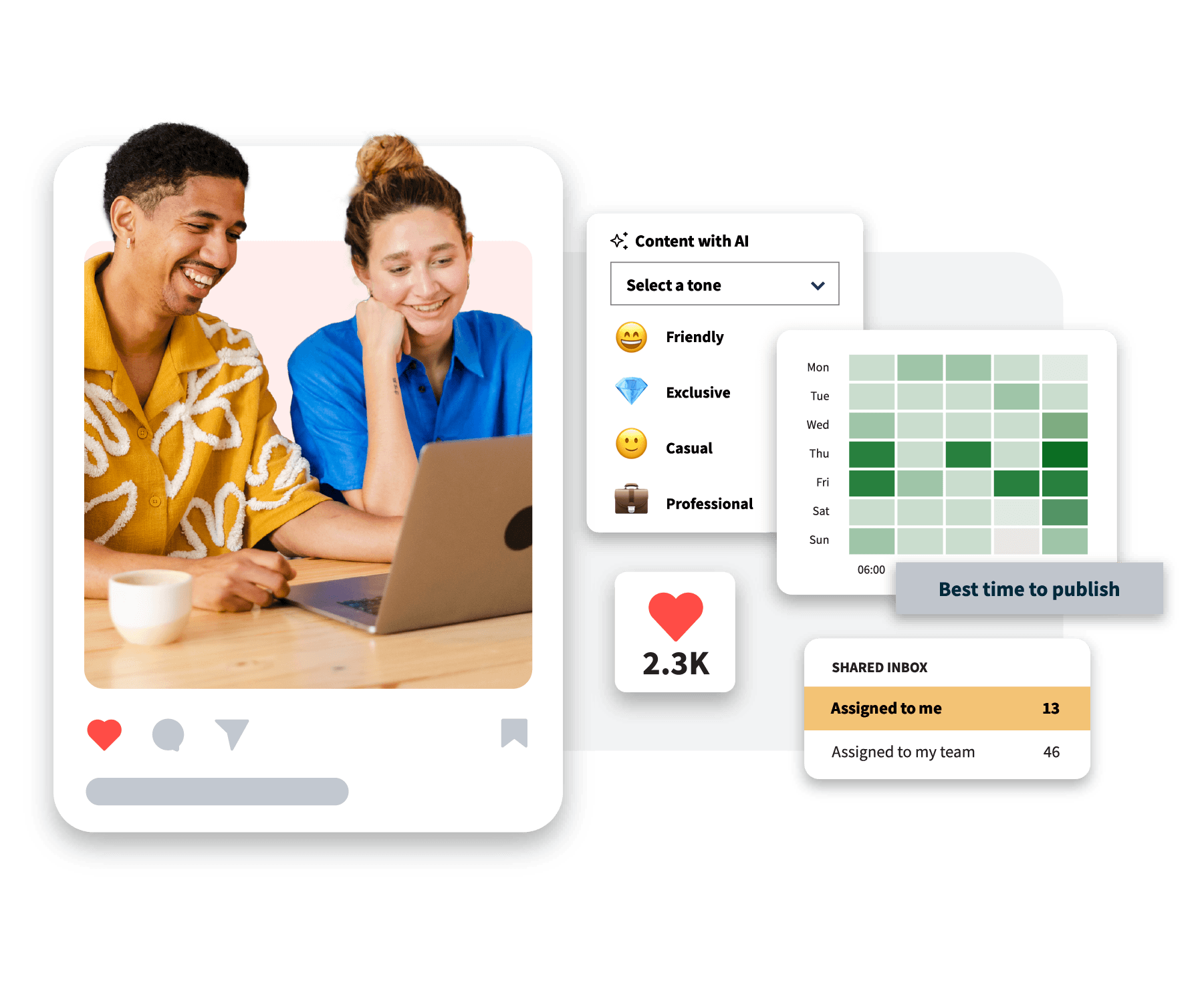 Mann am Laptop mit Hootsuite-Dashboard-Grafiken