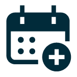 calendar icon with plus sign in navy